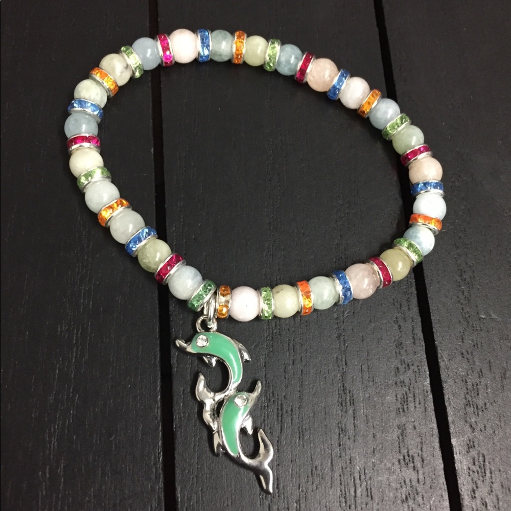 Semi Precious Natural Stone/Dolphin Charm Bracelet